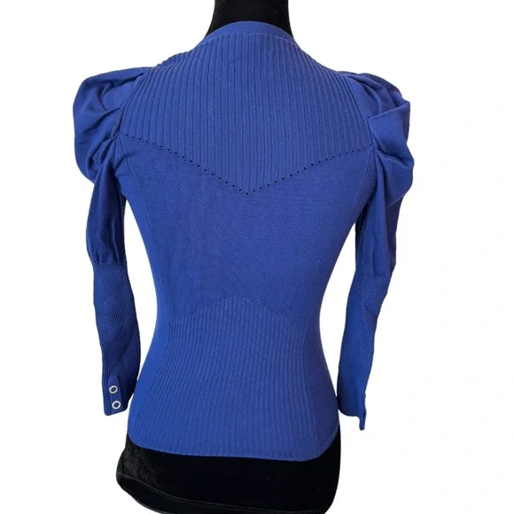 Karen Millen Bold Blue Cardigan Puff Sleeve Sweater - Picture 7 of 7